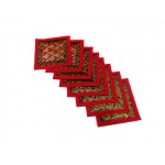 Indian Silk Table Runner with 6 Placemats & 6 Coaster in Red Color Size 16x62